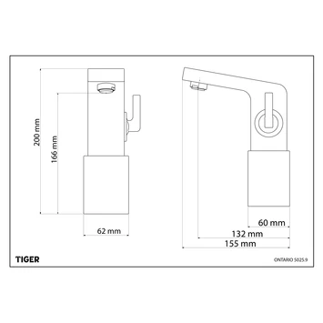 Tiger Wastafelkraan Ontario L Met Hendel Chroom - Afbeelding 2