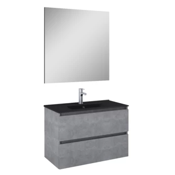Atlantic Badmeubelset Heon met Spiegel En Zwarte Wastafel 80cm Beton