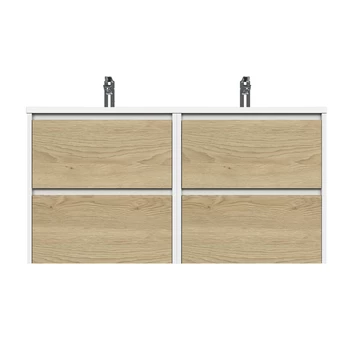 Tiger Reverse Meubelset 2x60 Cm Met 4 Lades Naturel Eik / Mat Wit Inclusief 2 Quadro Wastafels Hoogglans Wit - Afbeelding 2