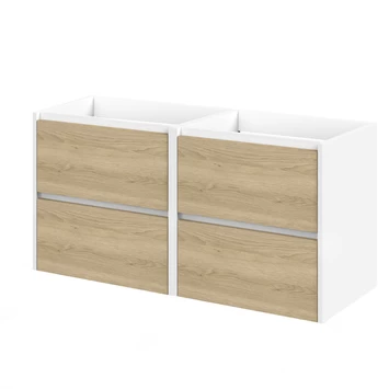 Tiger Reverse Meubelset 2x60 Cm Met 4 Lades Naturel Eik / Mat Wit Inclusief 2 Quadro Wastafels Hoogglans Wit - Afbeelding 3