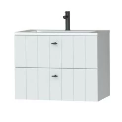 Tiger Maryport Badkamermeubelset 80 Cm Mat Wit Met Wit Glanzende Polybeton Wastafel En Matzwarte Grepen