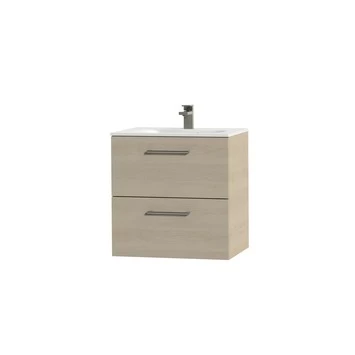 Tiger Studio Badkamermeubel 60 Cm Naturel Eiken Met Wastafel Polybeton Mat Wit Greep Rvs Afgerond - Afbeelding 3