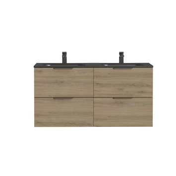 Tiger Badkamermeubel Studio 120cm Chalet Eik/matzwart Met Platte RVS Greep - Afbeelding 2