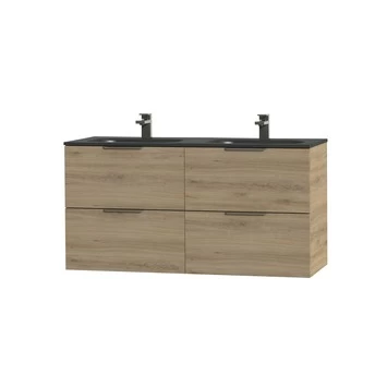 Tiger Badkamermeubel Studio 120cm Chalet Eik/matzwart Met Platte RVS Greep - Afbeelding 3