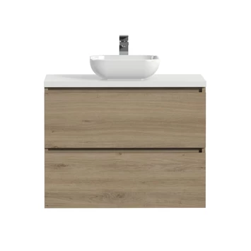 Tiger Karlo Badkamermeubelset 80 Cm Chalet Eik Met Wit Houten Wasblad En Glanzend Witte Keramische Waskom - Afbeelding 2