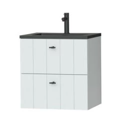 Tiger Maryport Badkamermeubelset 60 Cm Mat Wit Met Matzwarte Polybeton Wastafel En Matzwarte Grepen