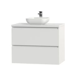 Tiger Karlo Badkamermeubelset 80 Cm Hoogglans Wit Met Wit Houten Wasblad En Glanzend Witte Keramische Waskom