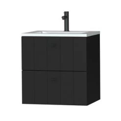 Tiger Maryport Badkamermeubelset 60 Cm Mat Zwart Met Wit Glanzende Polybeton Wastafel En Matzwarte Grepen