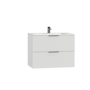 Tiger Studio Badkamermeubel 80 Cm Hoogglans Wit Met Wastafel Polybeton Mat Wit Greep Rvs Plat