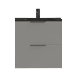 Tiger Badkamermeubel Studio 60 Cm Mat Grijs Met Polybeton Wastafel Mat Zwart En Profielgrepen