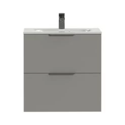 Tiger Badkamermeubel Studio 60 Cm Mat Grijs Met Polybeton Wastafel Hoogglans Wit En Profielgrepen