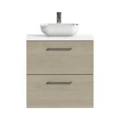 Tiger Badkamermeubel Studio 60 Cm Naturel Eik Met Keramische Waskom Hoogglans Wit En Ronde Grepen