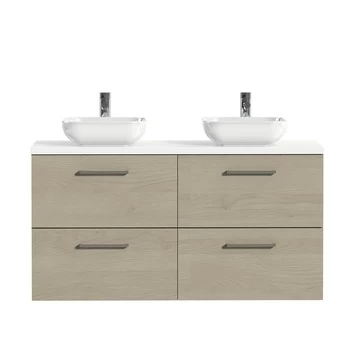 Tiger Badkamermeubel Studio 120cm Naturel Eik/witte Waskom Met Vierkante Greep