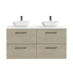 Tiger Badkamermeubel Studio 120cm Naturel Eik/witte Waskom Met Ronde Greep