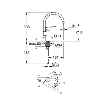 Grohe Keukenkraan Wave Cosmopolitan Met Hendel En C-uitloop Chroom - Afbeelding 2