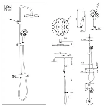 Tiger Regendoucheset Akcent Met Thermostatisch Kraan Zwart - Afbeelding 11