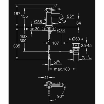 GROHE Wastafelkraan Start Classic S-size Met Hendel En Waste Chroom - Afbeelding 3